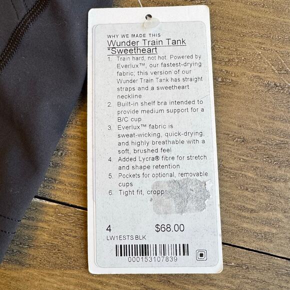 Lululemon NWT Women's Size 4 Wunder Train Tank Sweetheart Black B/C Cup $68 - Picture 3 of 7